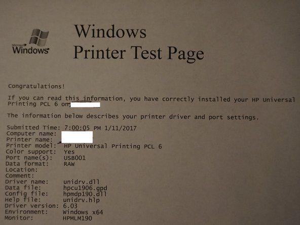 प्रिंटर स्थापित होने के बाद, यह सुनिश्चित करने के लिए एक परीक्षण पृष्ठ प्रिंट करें कि यह काम करता है। ऐसा करने के लिए, एक परीक्षण पृष्ठ प्रिंट करें पर क्लिक करें।' alt=