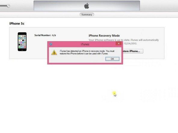 Az iTunes helyreállítási módban észlelt egy iPhone-t.' alt=