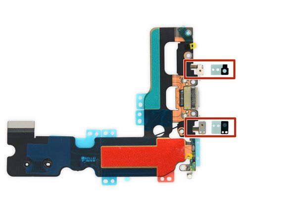 El petit adhesiu situat a la part inferior de cada micròfon també protegeix el vostre iPhone de la intrusió de líquids i pols. Per obtenir els millors resultats, substituïu els dos pegats adhesius abans d’instal·lar el conjunt de connectors Lightning.' alt=