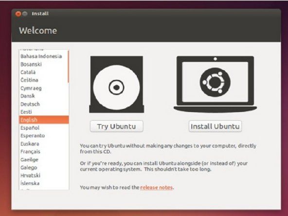 Várja meg, amíg az Ubuntu betöltődik. Amikor erre a képernyőre jut, nyomja meg az Ubuntu telepítését.' alt=