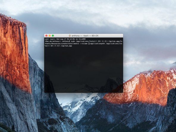 Tippige jaotises Terminal üks järgmistest käskudest, olenevalt teie MacOS-i versioonist. (MacOS-i versiooni nimi on see, mille soovite võtmele installida ja alla laadida.)' alt=