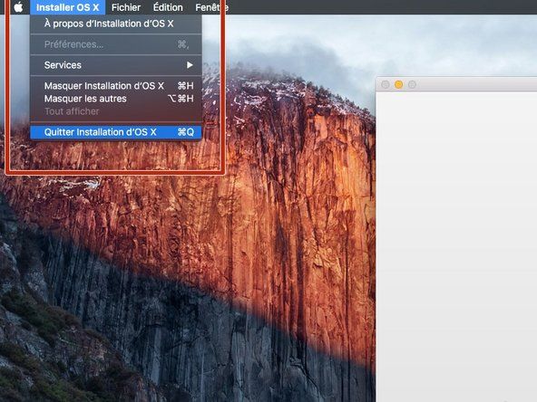 [* red] Klik menu & quotInstall macOS (versi apa pun yang anda muat turun) & quot di kiri atas skrin, dan pilih & quotQuit Install macOS (apa sahaja versi yang anda ada)' alt=