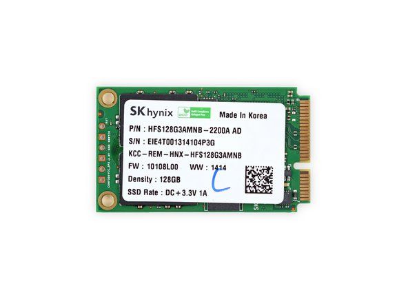 Mengulangi peranan utamanya dalam Pro 2 adalah SK Hynix HFS128G3AMNB 128 GB mSATA 6.0 Gbps SSD, yang menampilkan perkakasan tegar berikut:' alt=