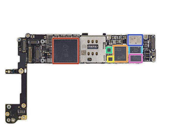 Apple A9 APL0898 SoC + Samsung 2 GB LPDDR4 RAM (podľa označenia K3RG1G10BM-BGCH)' alt=